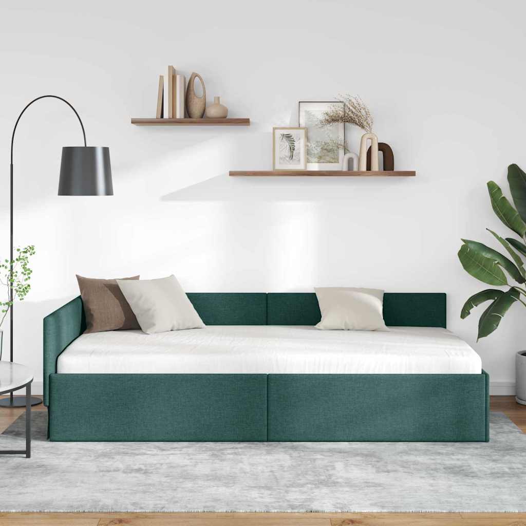 Kutni okvir kreveta Tamnozelena 90 cm x 190 cm tkanina