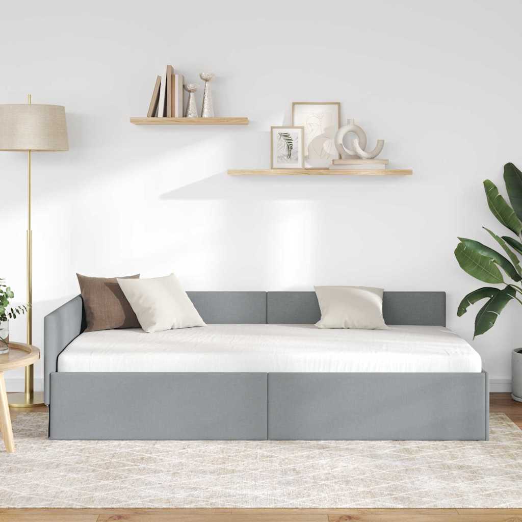 Kutni okvir kreveta Svijetlo siva 90 cm x 200 cm tkanina