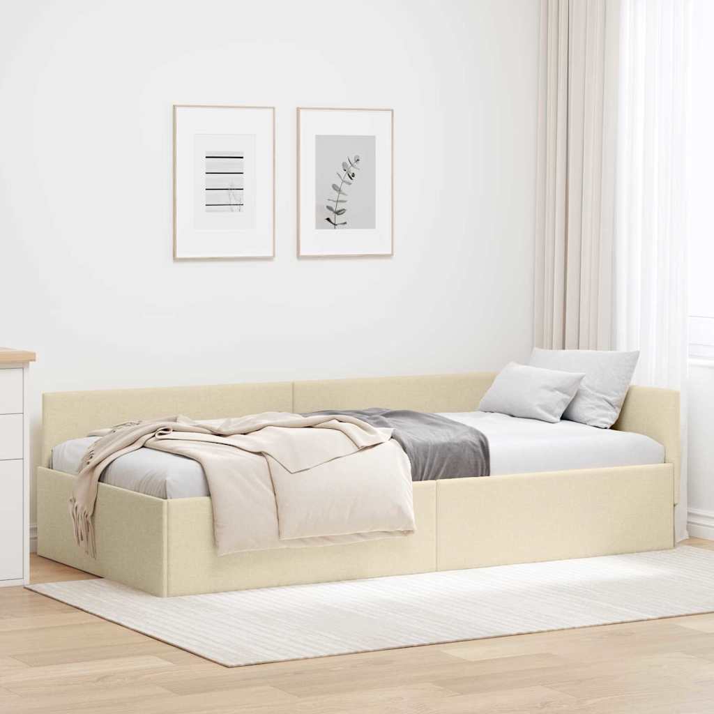 Kutni okvir kreveta s uzglavljem Krema 90 cm x 200 cm tkanina