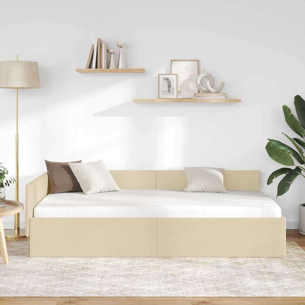 Kutni okvir kreveta s uzglavljem Krema 90 cm x 200 cm tkanina