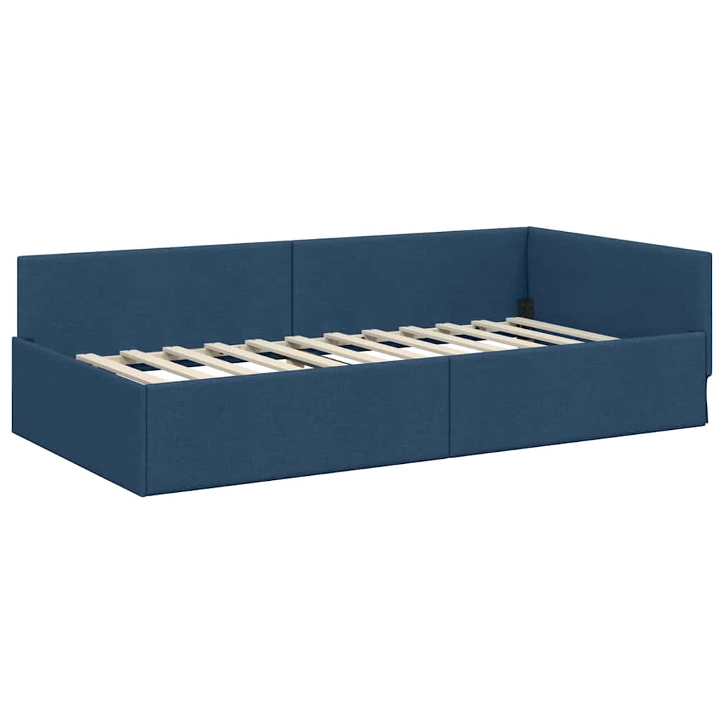 Kutni okvir kreveta s uzglavljem Plava 90 cm x 200 cm tkanina