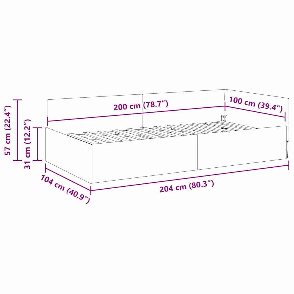 Kutni okvir kreveta Vinska crvena 100 cm x 200 cm tkanina