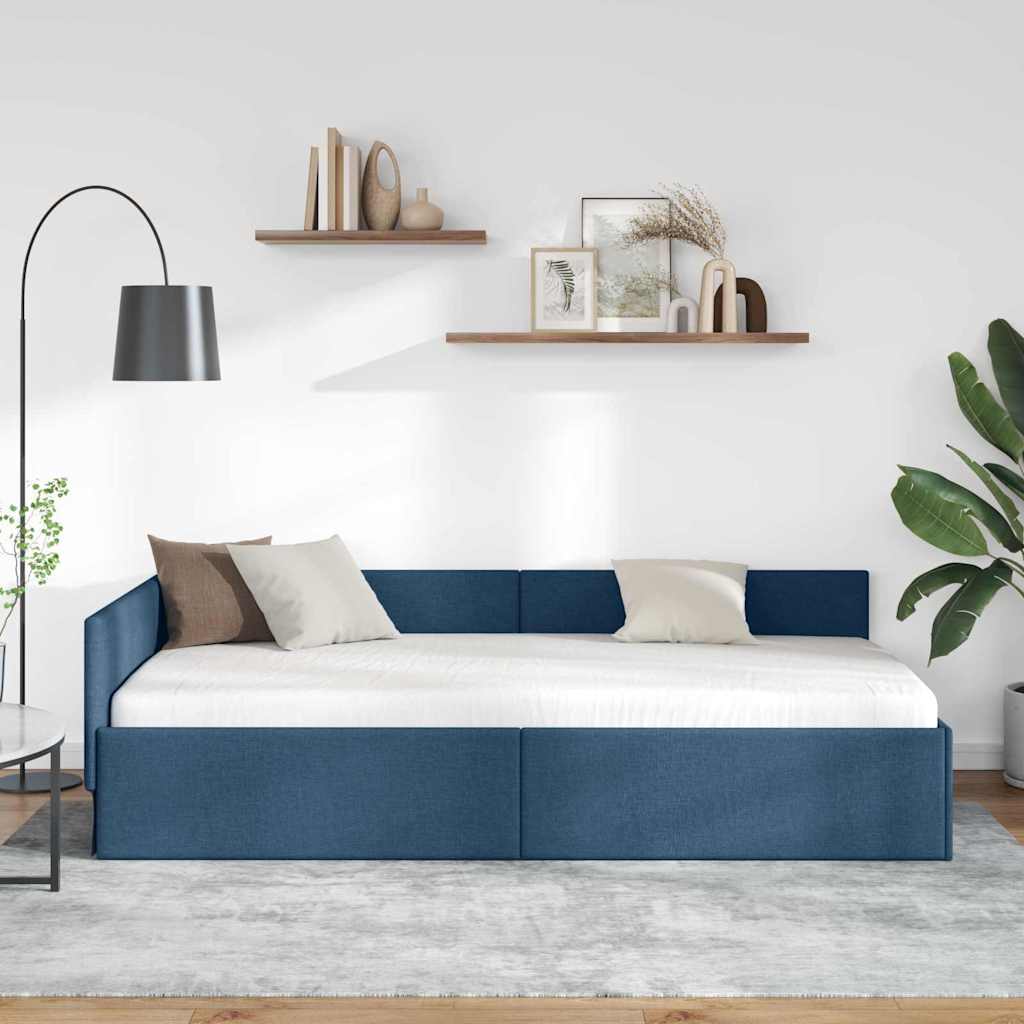 Kutni okvir kreveta s uzglavljem Plava 100 cm x 200 cm tkanina