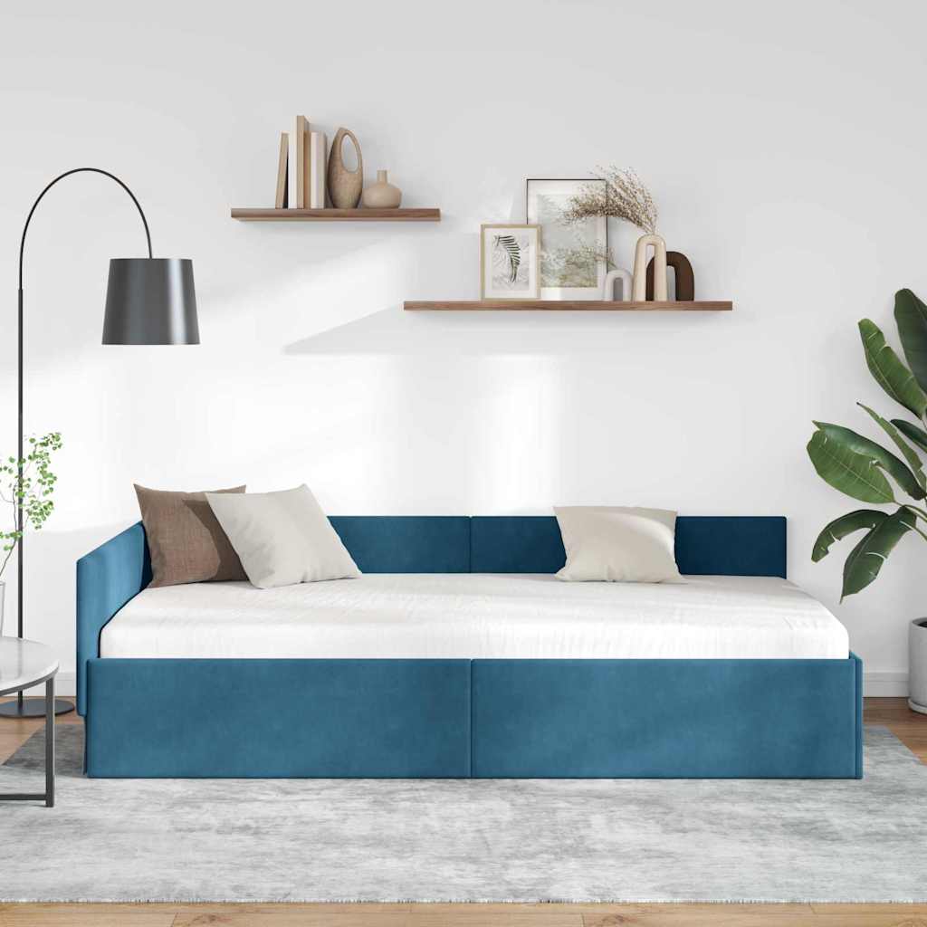 Kutni okvir kreveta s uzglavljem Plava 80 cm x 200 cm Baršun