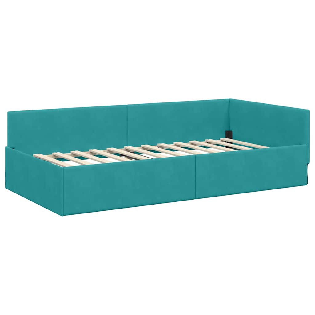 Kutni okvir kreveta s uzglavljem Tirkizna 80 cm x 200 cm Baršun