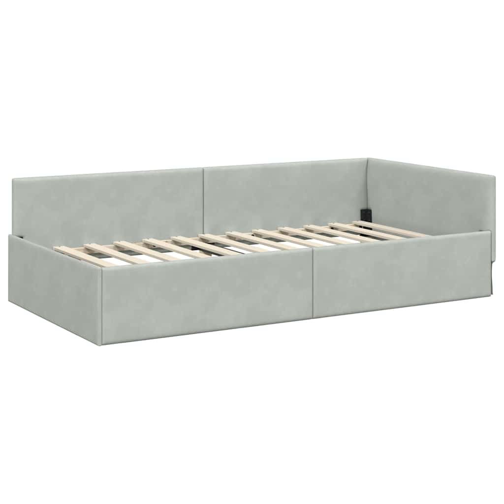 Kutni okvir kreveta Svijetlo siva 90 cm x 190 cm Baršun