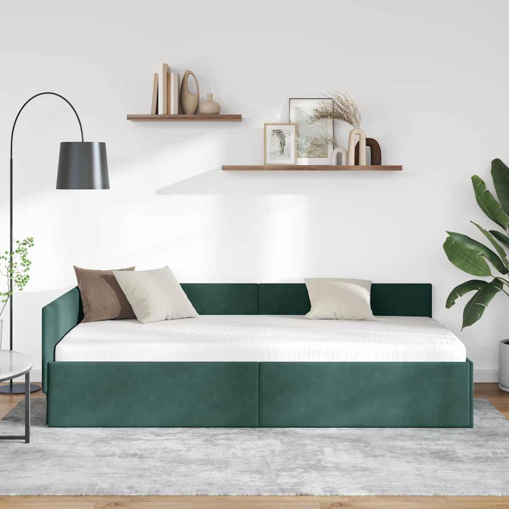 Kutni okvir kreveta Tamnozelena 90 cm x 190 cm Baršun