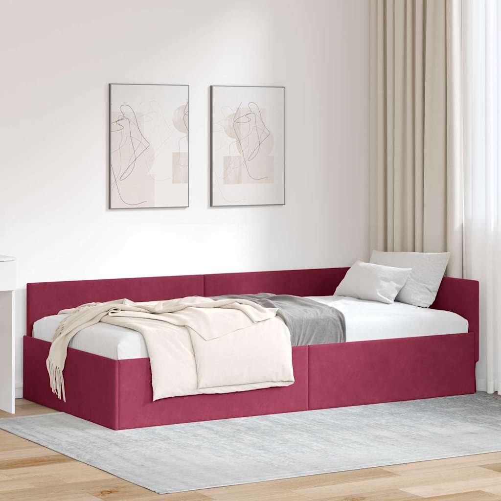 Kutni okvir kreveta Vinska crvena 90 cm x 190 cm Baršun