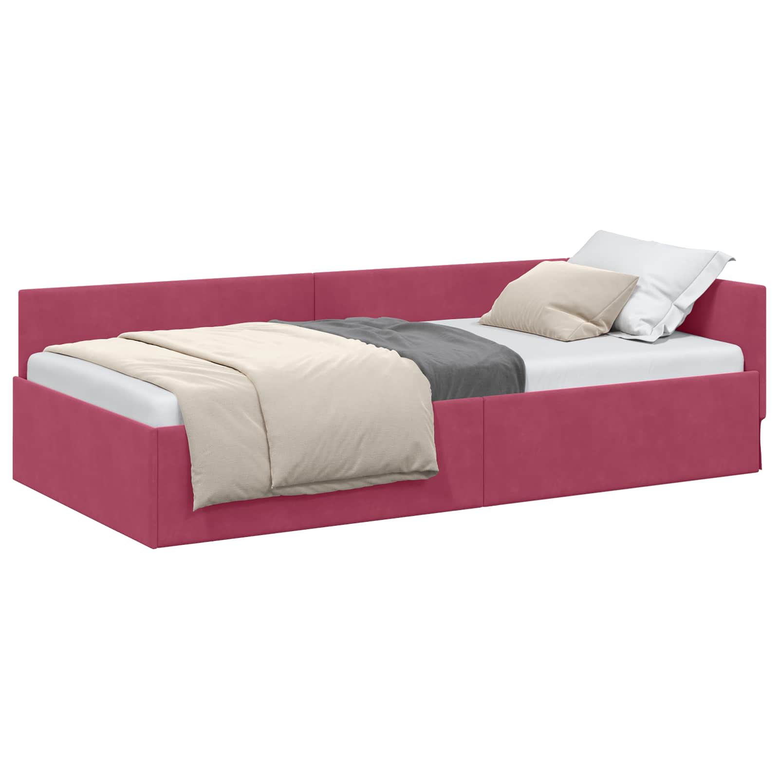 Kutni okvir kreveta Vinska crvena 90 cm x 190 cm Baršun