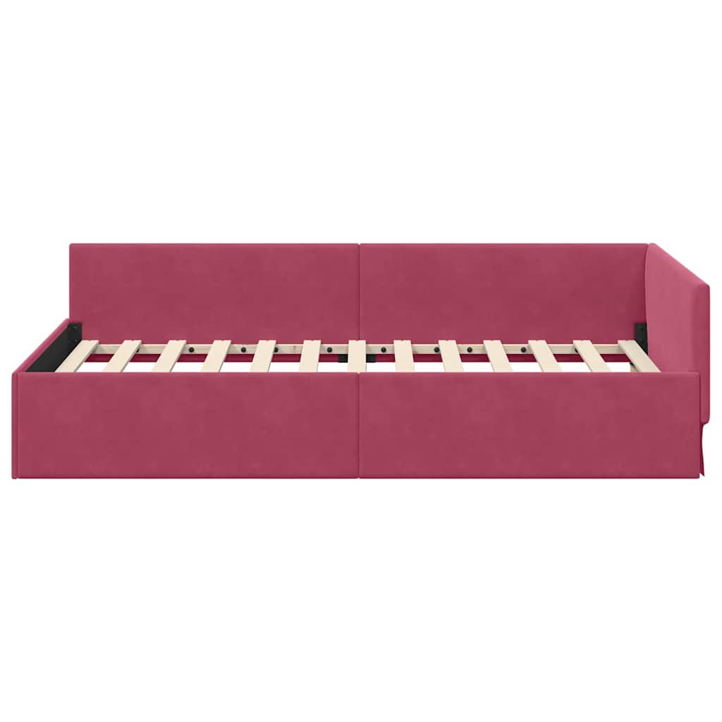 Kutni okvir kreveta Vinska crvena 90 cm x 190 cm Baršun