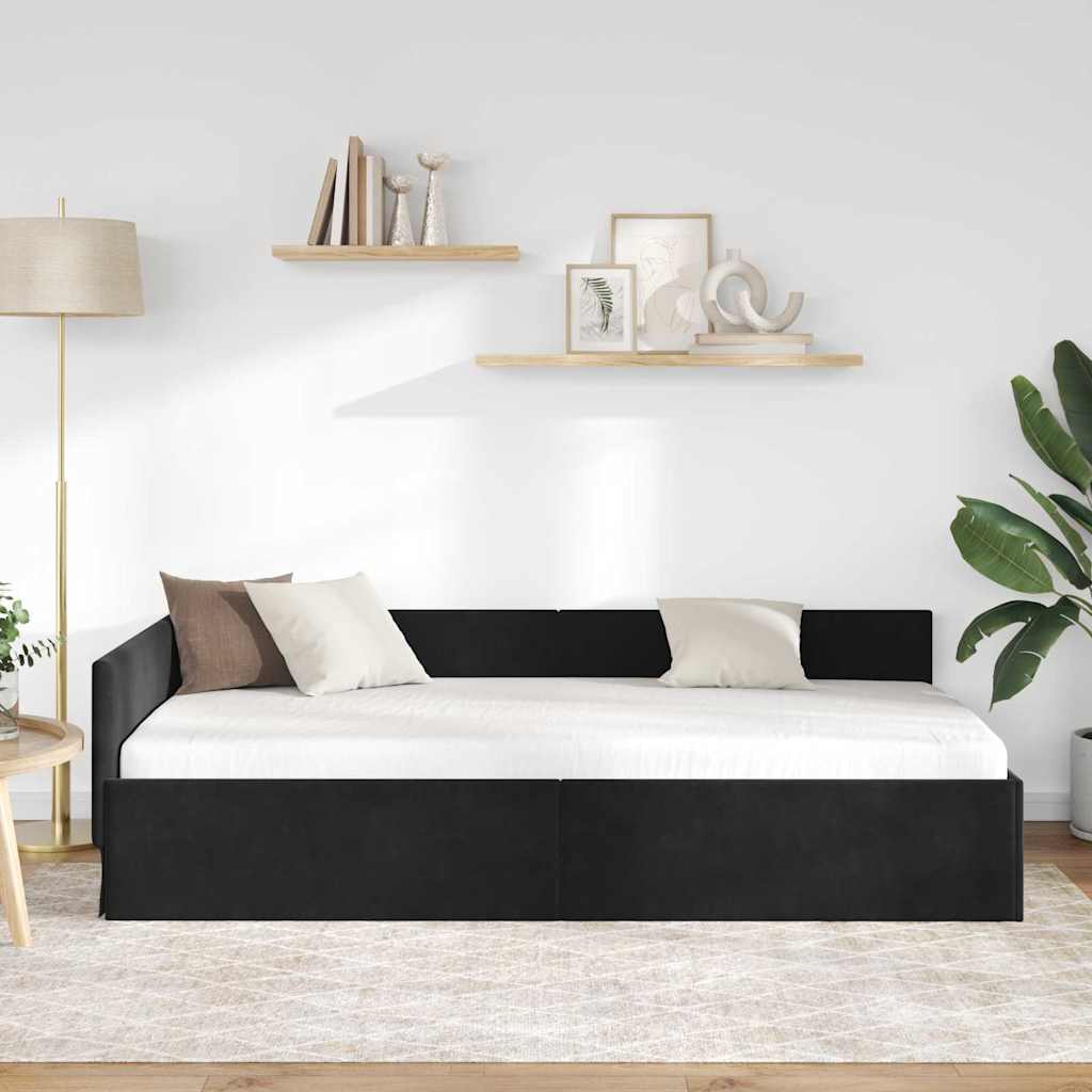 Kutni okvir kreveta s uzglavljem Crna 90 cm x 190 cm Baršun