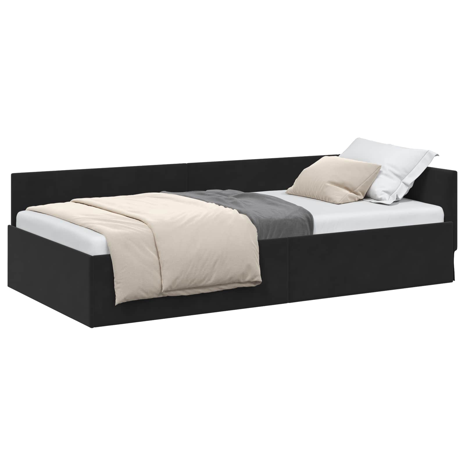 Kutni okvir kreveta s uzglavljem Crna 90 cm x 190 cm Baršun