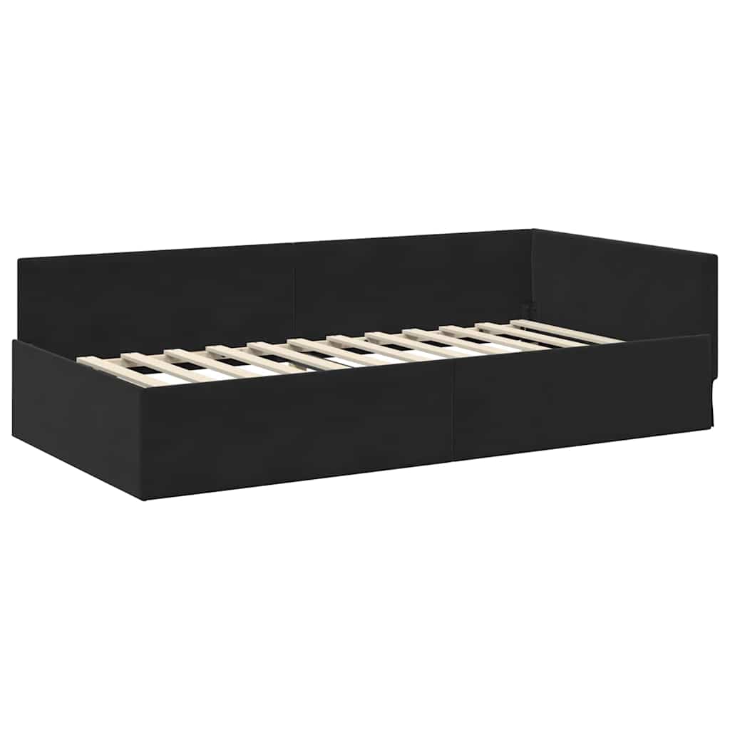 Kutni okvir kreveta s uzglavljem Crna 90 cm x 190 cm Baršun