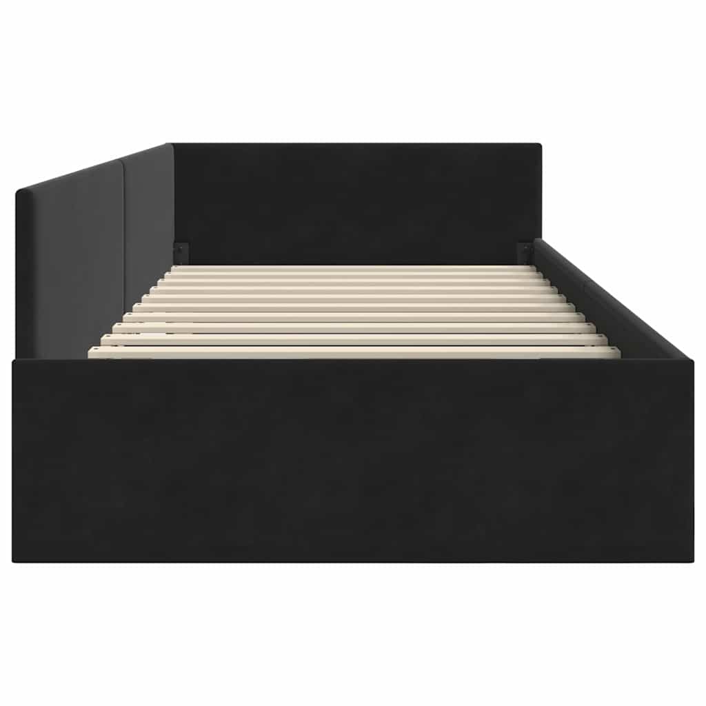 Kutni okvir kreveta s uzglavljem Crna 90 cm x 190 cm Baršun