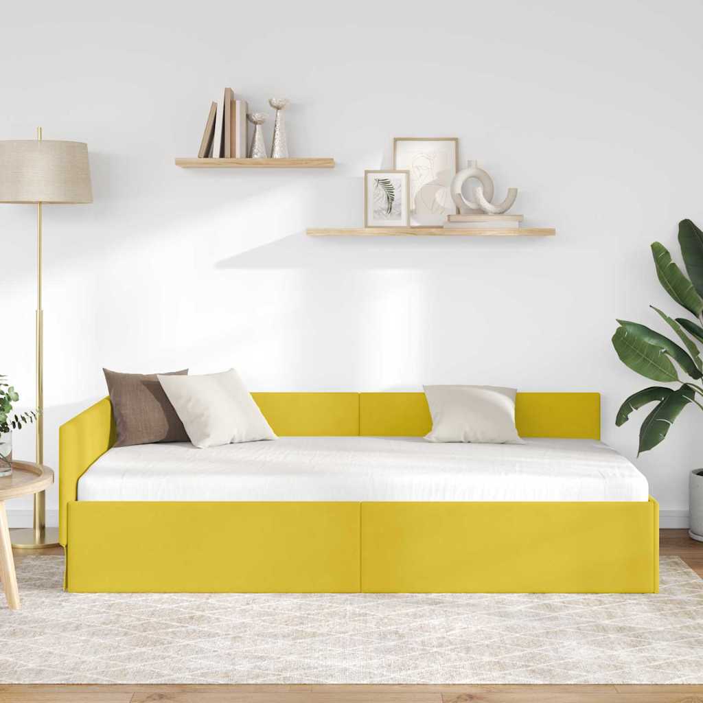 Kutni okvir kreveta s uzglavljem Žuta 90 cm x 190 cm Baršun