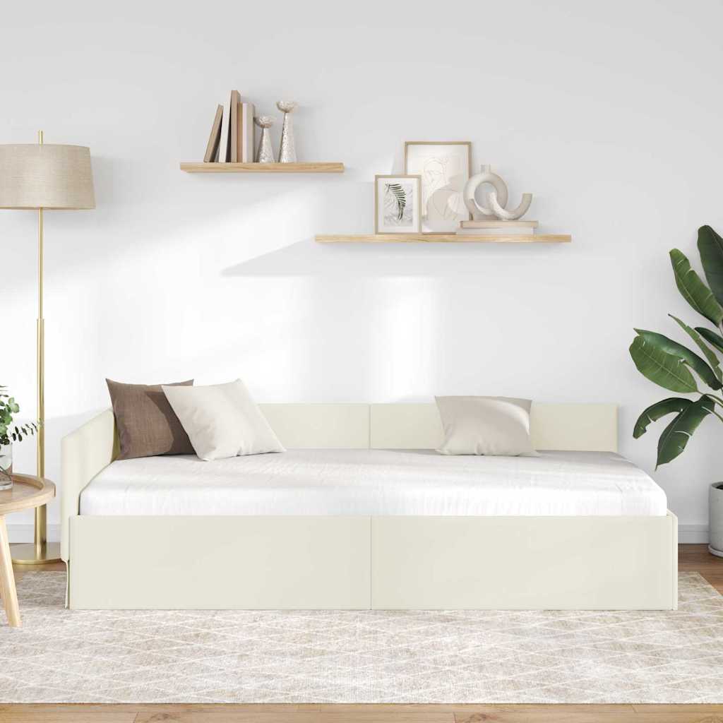 Kutni okvir kreveta s uzglavljem Krema 90 cm x 190 cm Baršun