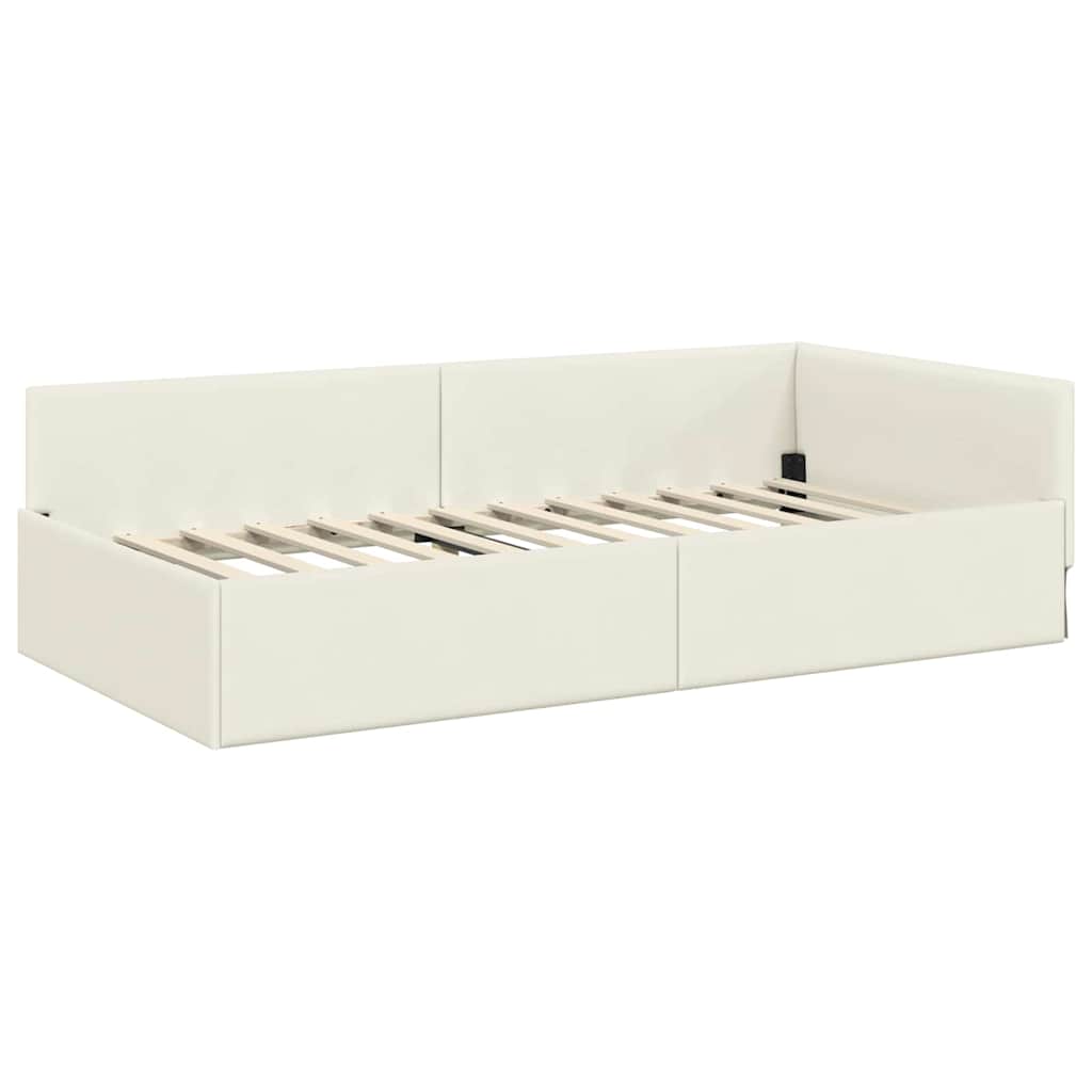 Kutni okvir kreveta s uzglavljem Krema 90 cm x 190 cm Baršun