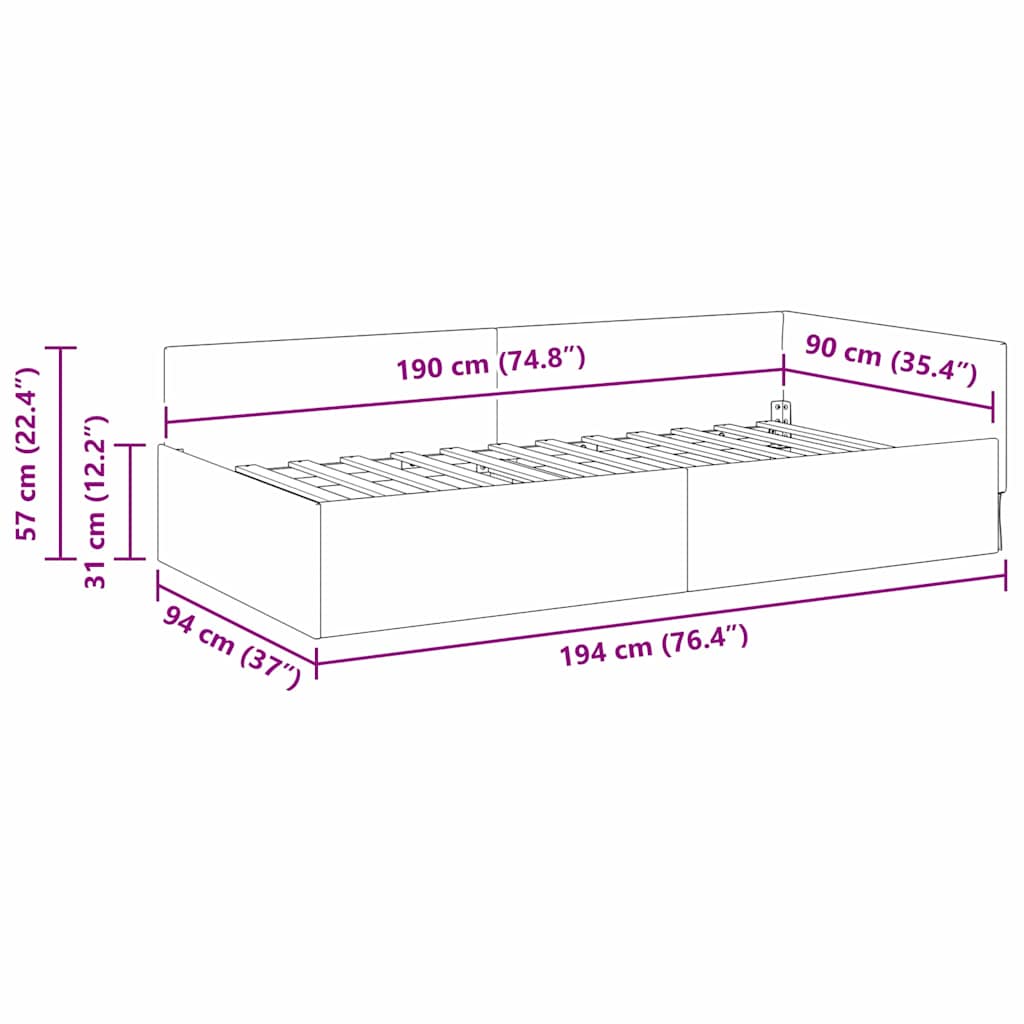 Kutni okvir kreveta s uzglavljem Krema 90 cm x 190 cm Baršun