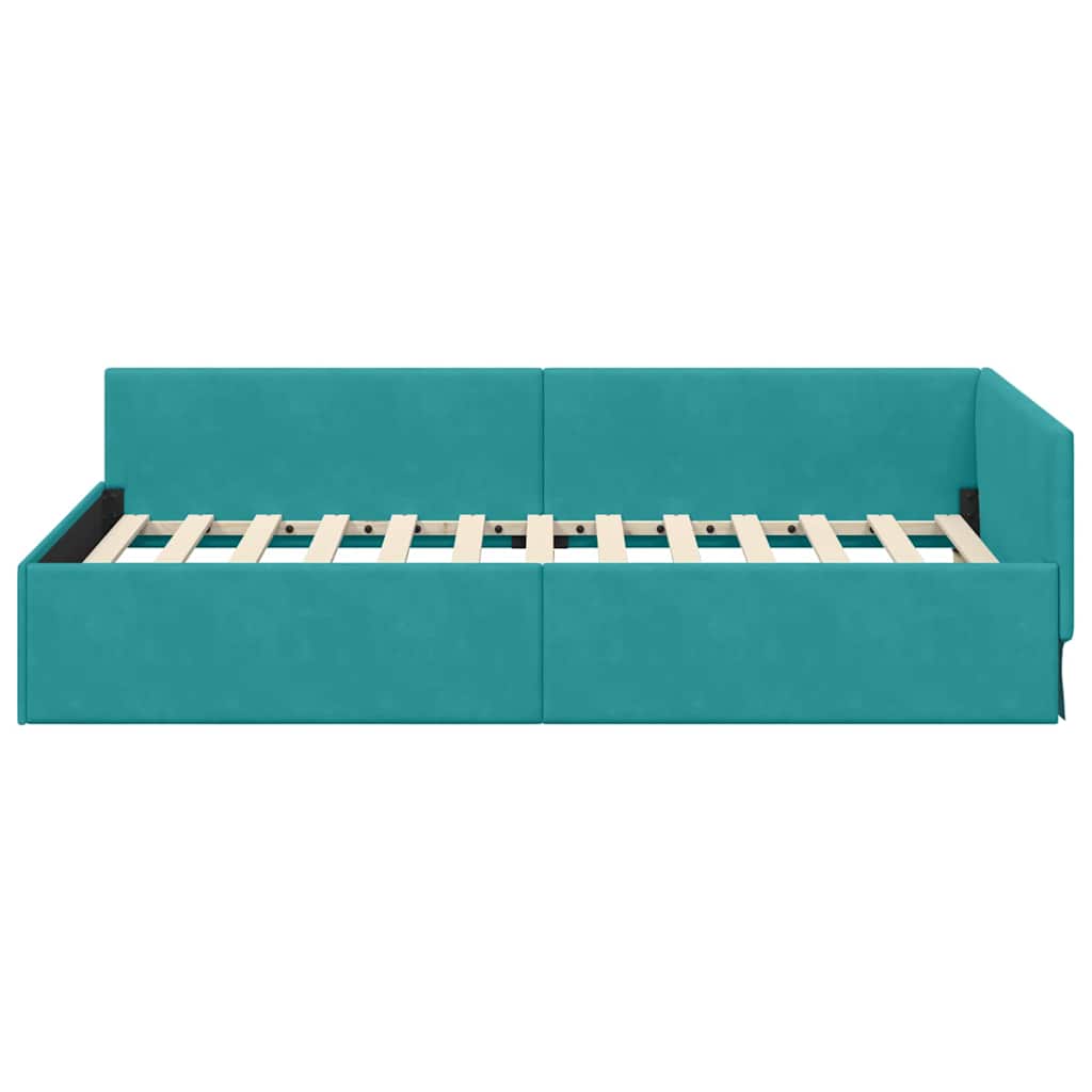 Kutni okvir kreveta s uzglavljem Tirkizna 90 cm x 190 cm Baršun