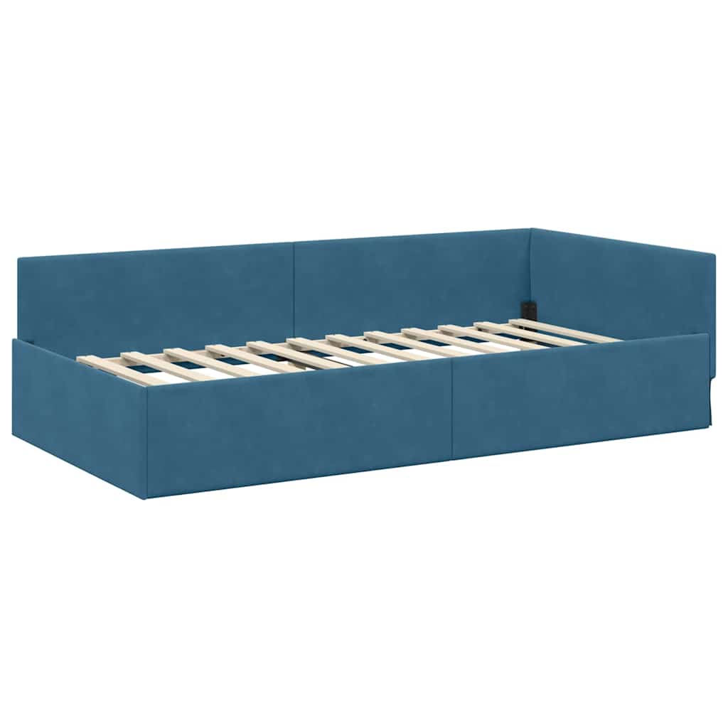 Kutni okvir kreveta s uzglavljem Plava 90 cm x 200 cm Baršun