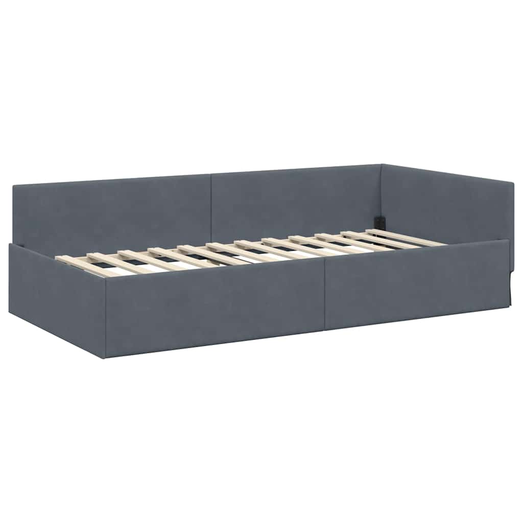 Kutni okvir kreveta Tamno siva 90 cm x 200 cm Baršun