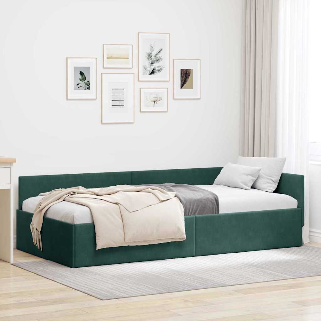 Kutni okvir kreveta Tamnozelena 90 cm x 200 cm Baršun