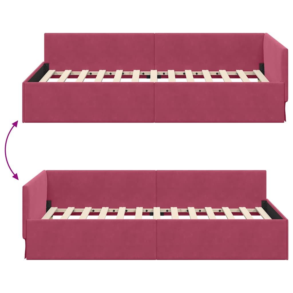 Kutni okvir kreveta Vinska crvena 90 cm x 200 cm Baršun