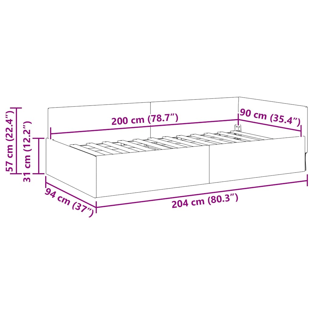 Kutni okvir kreveta Vinska crvena 90 cm x 200 cm Baršun
