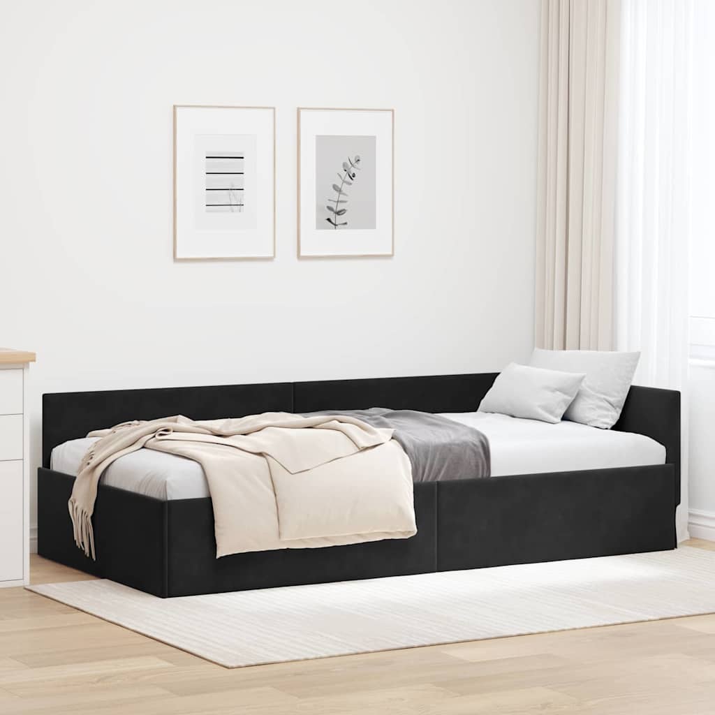 Kutni okvir kreveta s uzglavljem Crna 90 cm x 200 cm Baršun