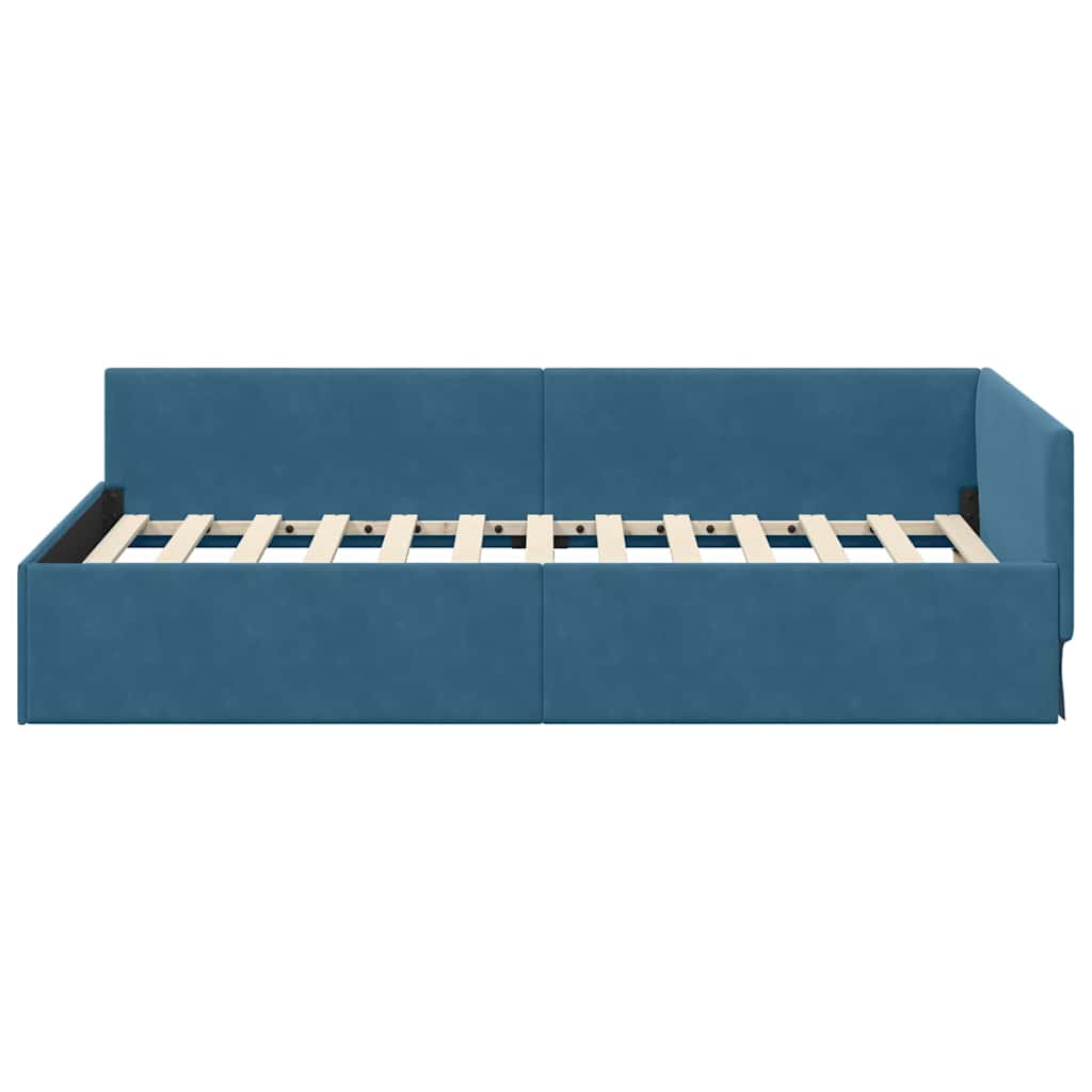 Kutni okvir kreveta s uzglavljem Plava 100 cm x 200 cm Baršun