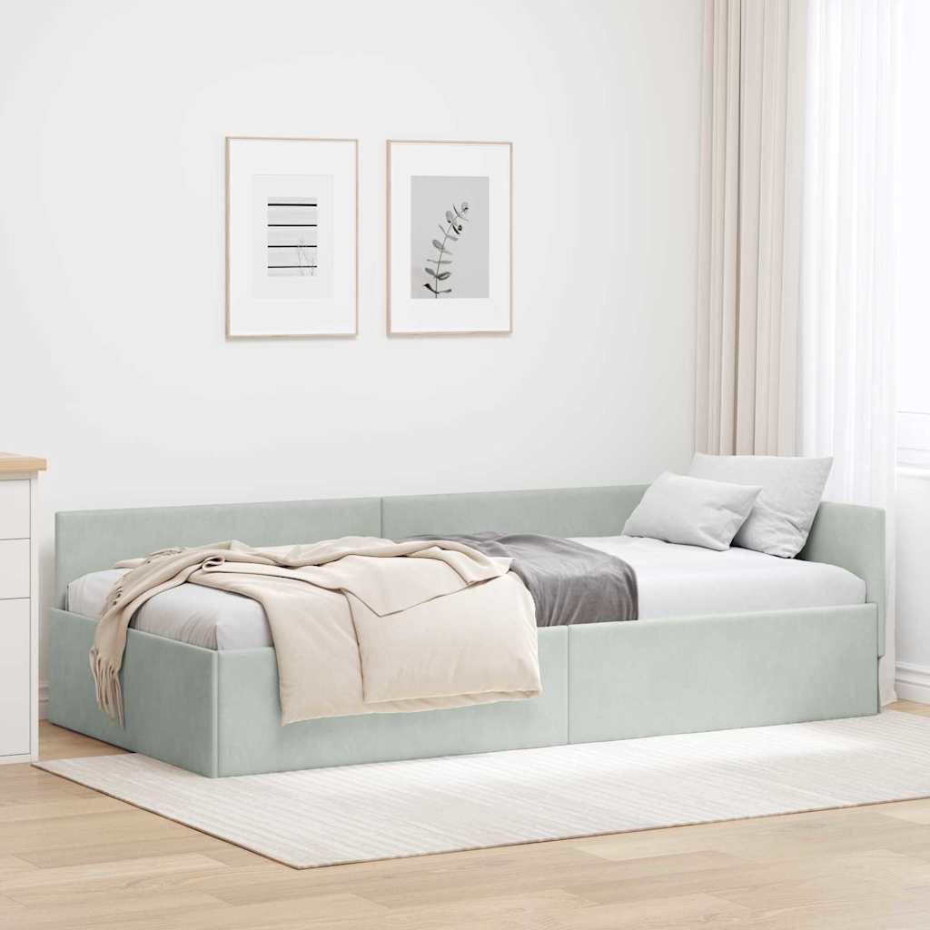 Kutni okvir kreveta Svijetlo siva 100 cm x 200 cm Baršun
