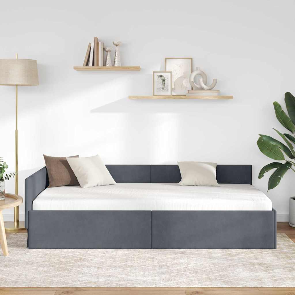 Kutni okvir kreveta Tamno siva 100 cm x 200 cm Baršun