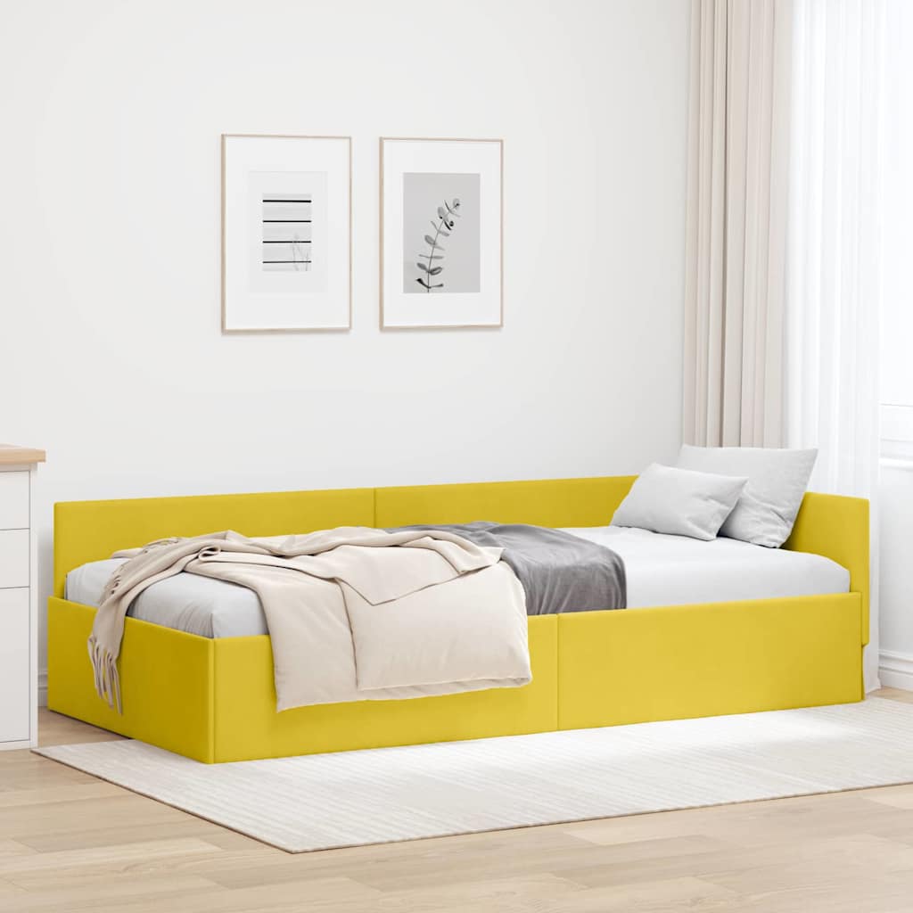 Kutni okvir kreveta s uzglavljem Žuta 100 cm x 200 cm Baršun
