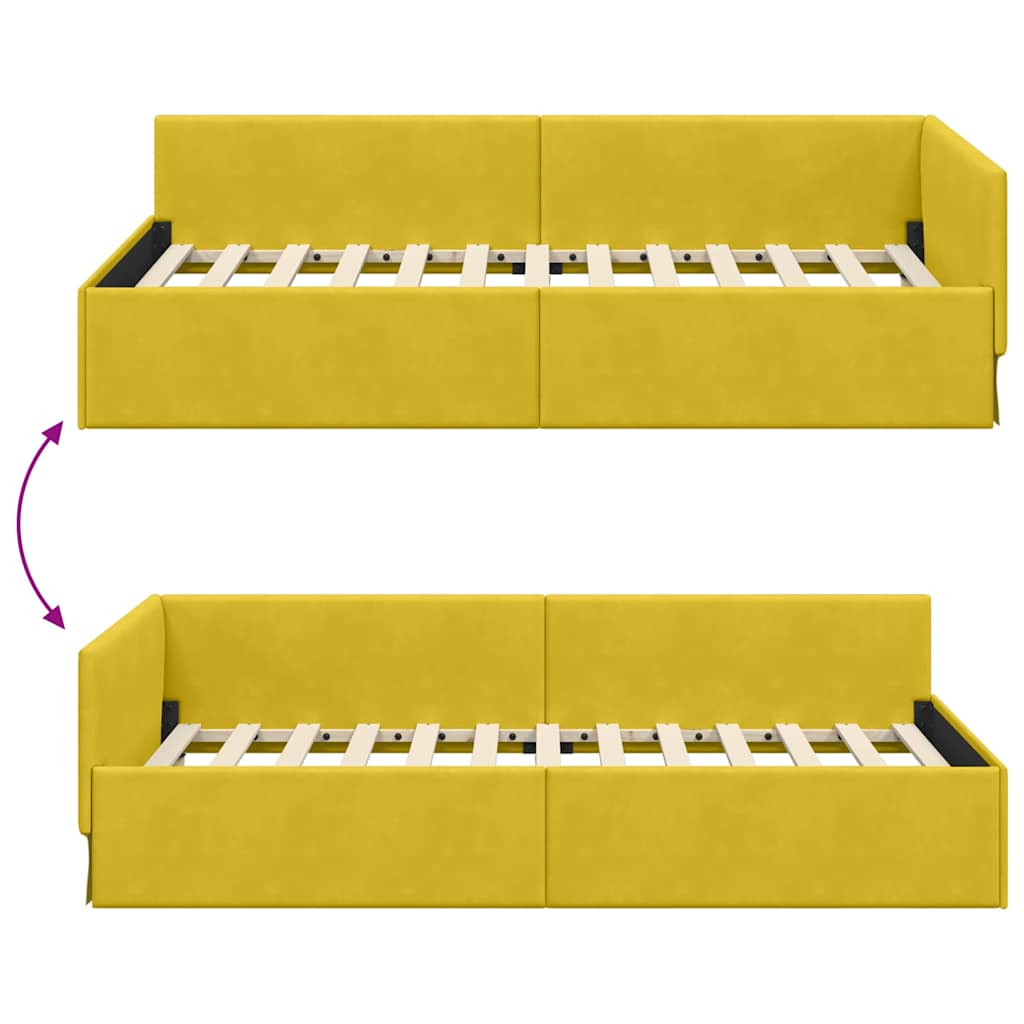 Kutni okvir kreveta s uzglavljem Žuta 100 cm x 200 cm Baršun