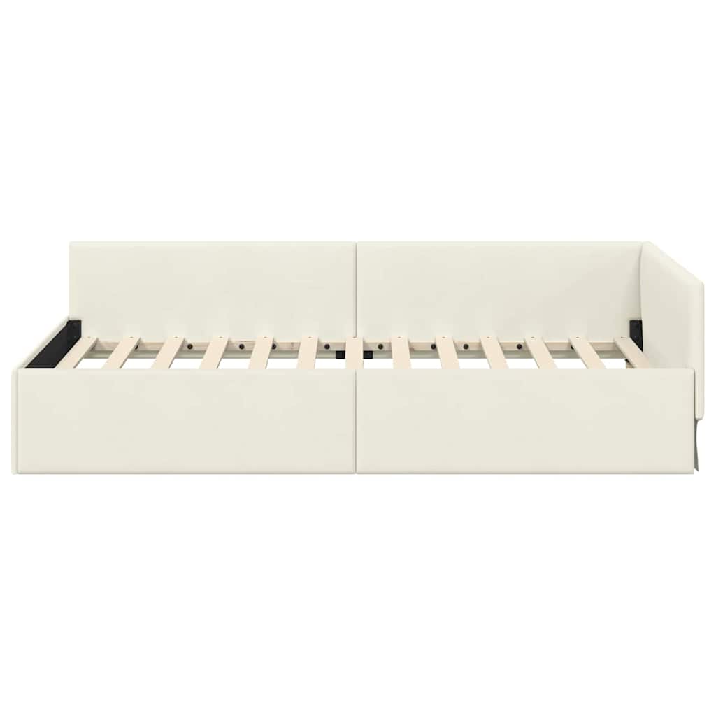 Kutni okvir kreveta s uzglavljem Krema 100 cm x 200 cm Baršun