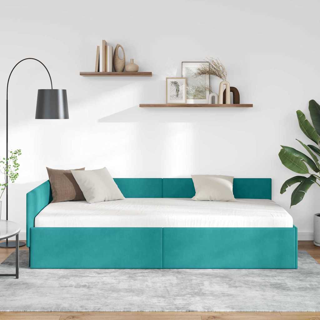 Kutni okvir kreveta Tirkizna 100 cm x 200 cm Baršun