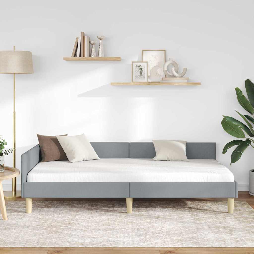 Kutni okvir kreveta Svijetlo siva 90 x 190 cm tkanina