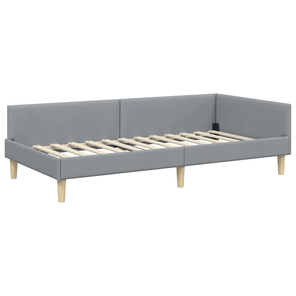Kutni okvir kreveta Svijetlo siva 90 x 190 cm tkanina