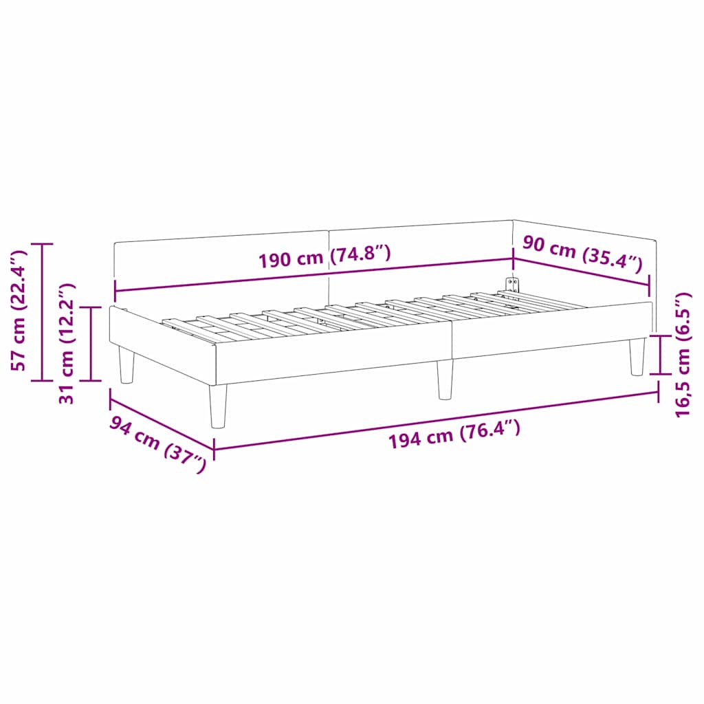 Kutni okvir kreveta Crna 90 x 190 cm tkanina