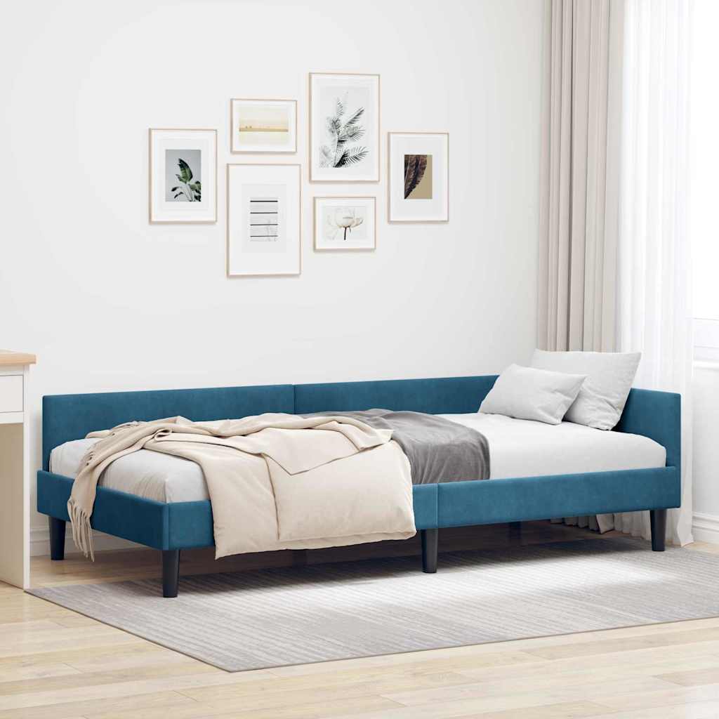 Kutni okvir kreveta s uzglavljem Plava 80 cm x 200 cm Baršun