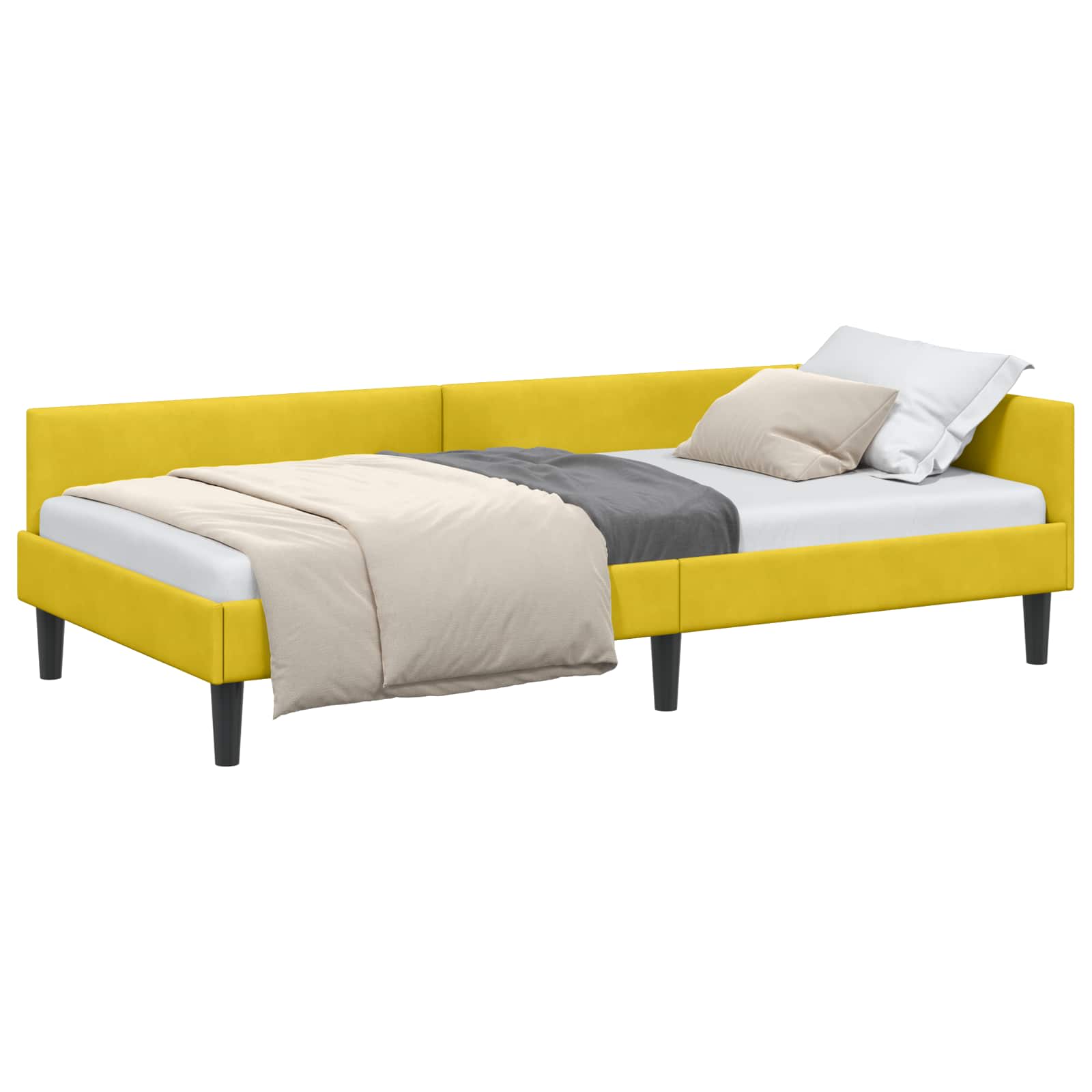 Kutni okvir kreveta s uzglavljem Žuta 80 cm x 200 cm Baršun
