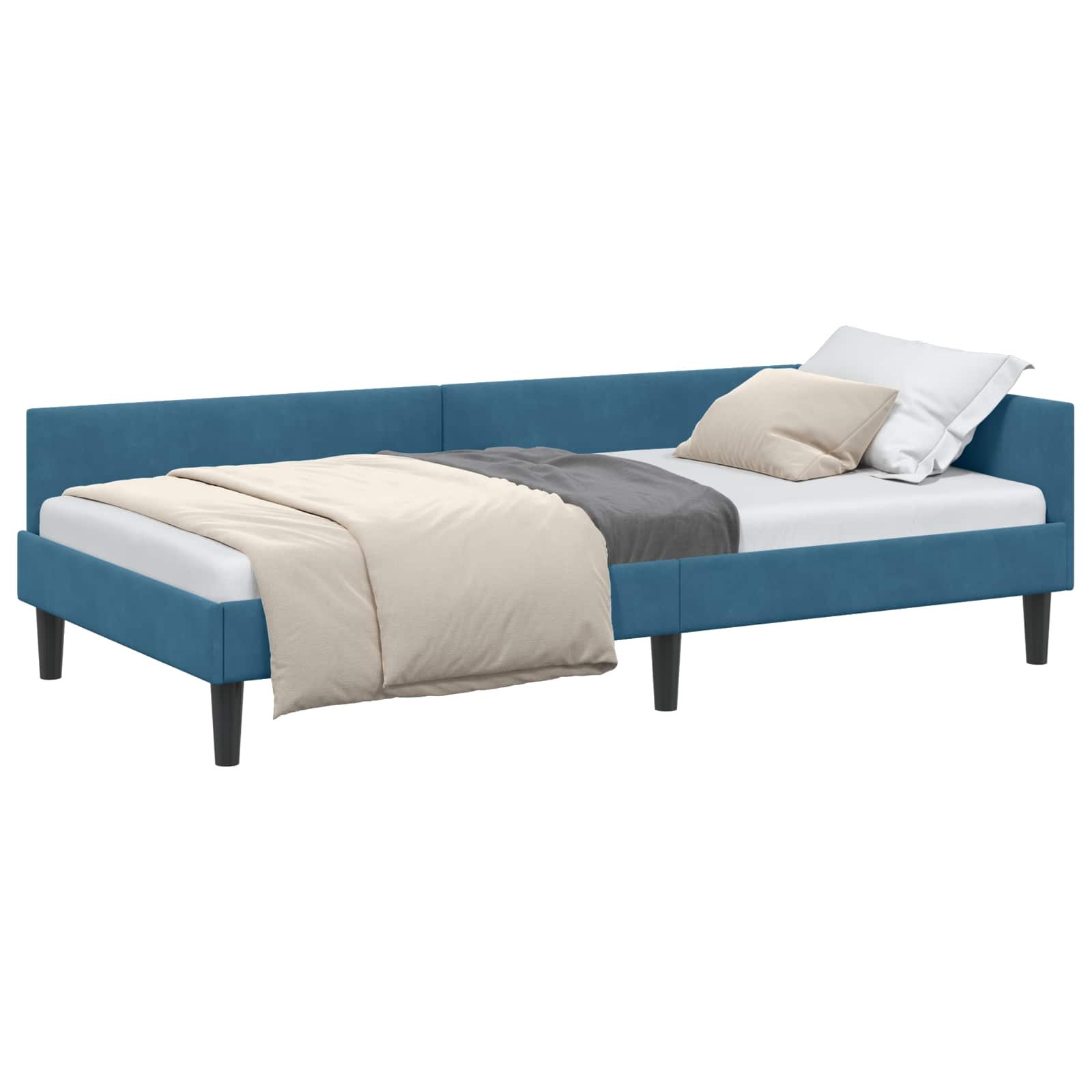 Kutni okvir kreveta s uzglavljem Plava 90 cm x 190 cm Baršun