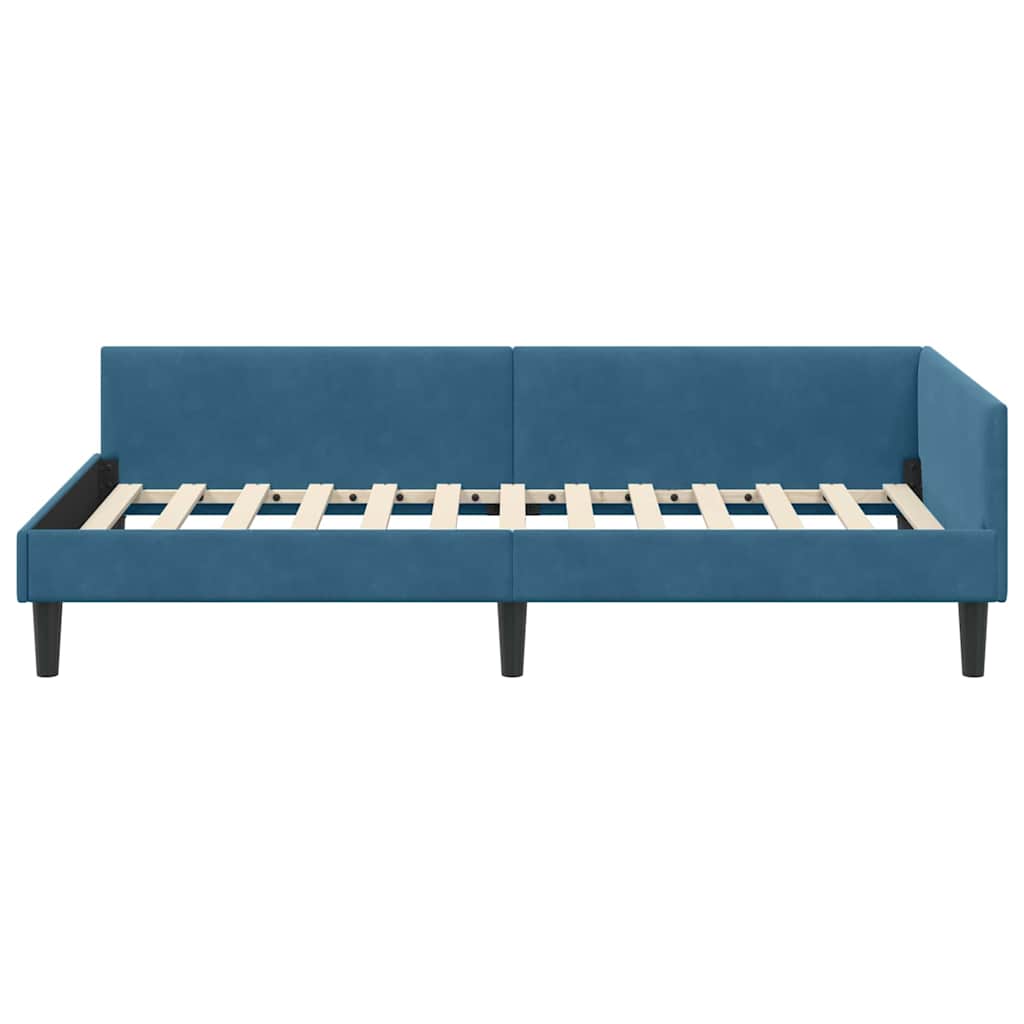 Kutni okvir kreveta s uzglavljem Plava 90 cm x 190 cm Baršun