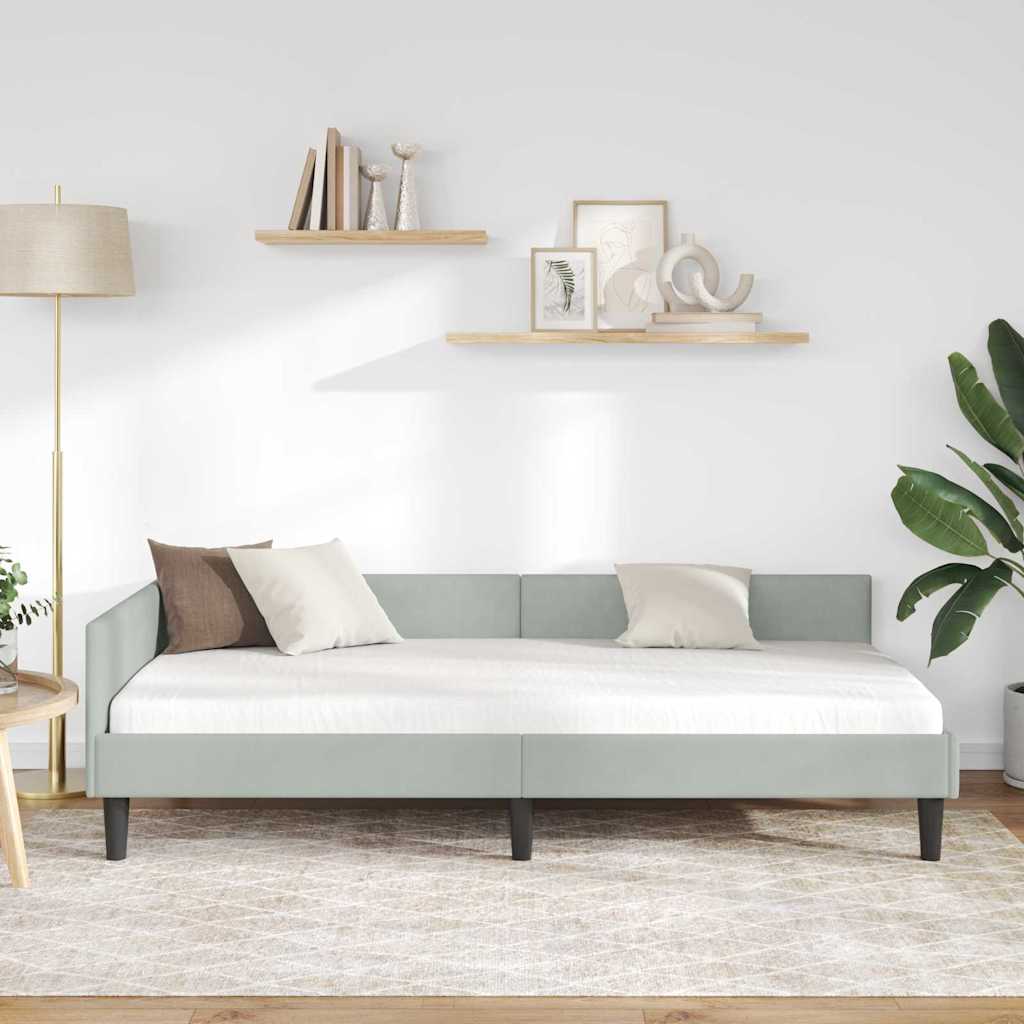 Kutni okvir kreveta Svijetlo siva 90 cm x 190 cm Baršun