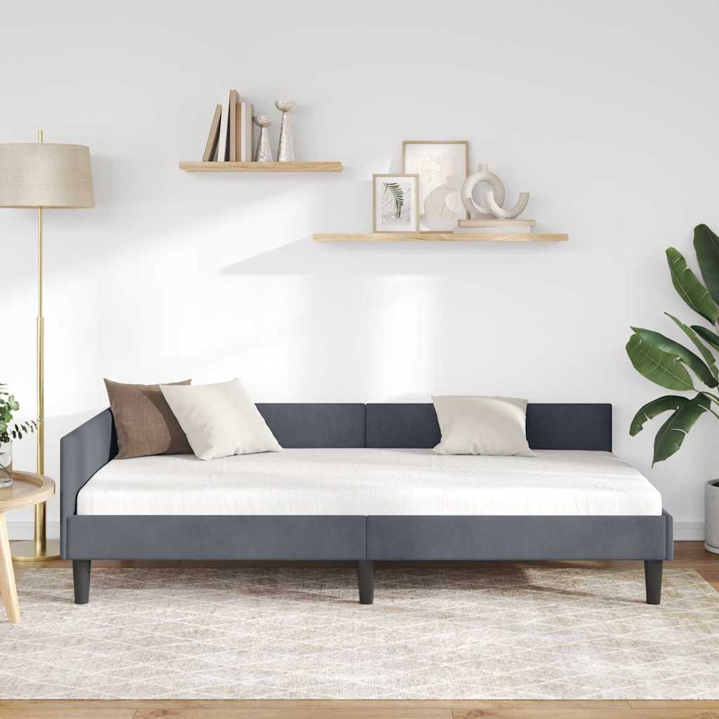 Kutni okvir kreveta Tamno siva 90 cm x 190 cm Baršun