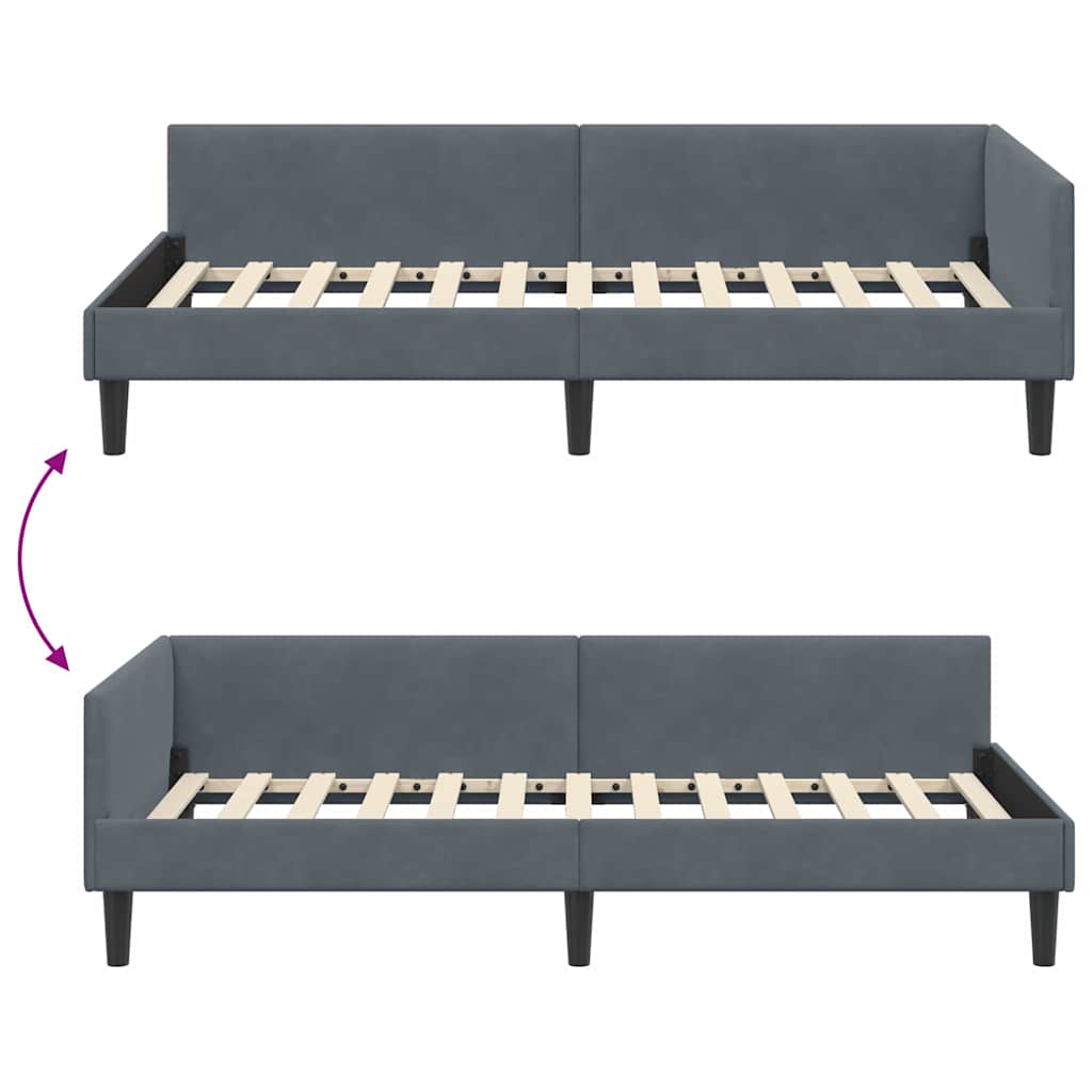 Kutni okvir kreveta Tamno siva 90 cm x 190 cm Baršun