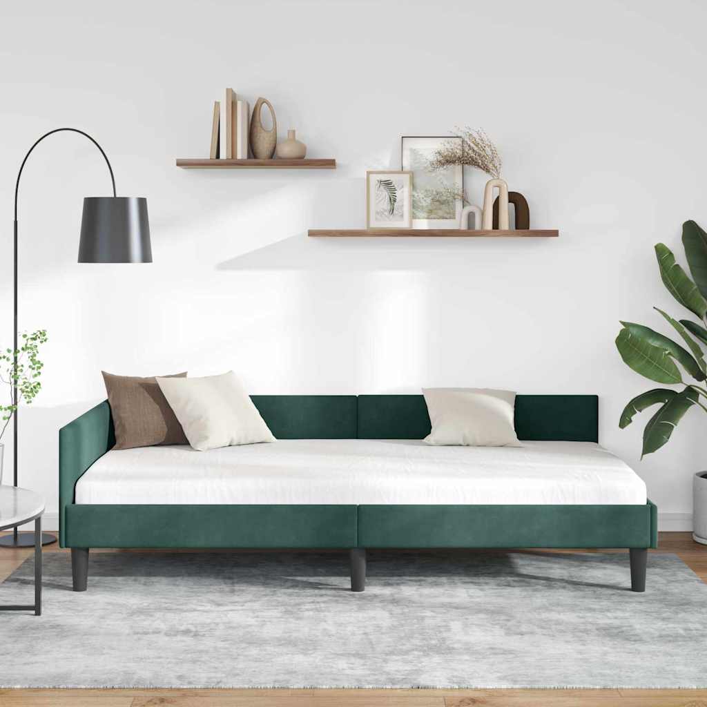 Kutni okvir kreveta Tamnozelena 90 cm x 190 cm Baršun