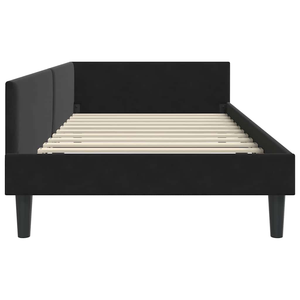 Kutni okvir kreveta s uzglavljem Crna 90 cm x 190 cm Baršun