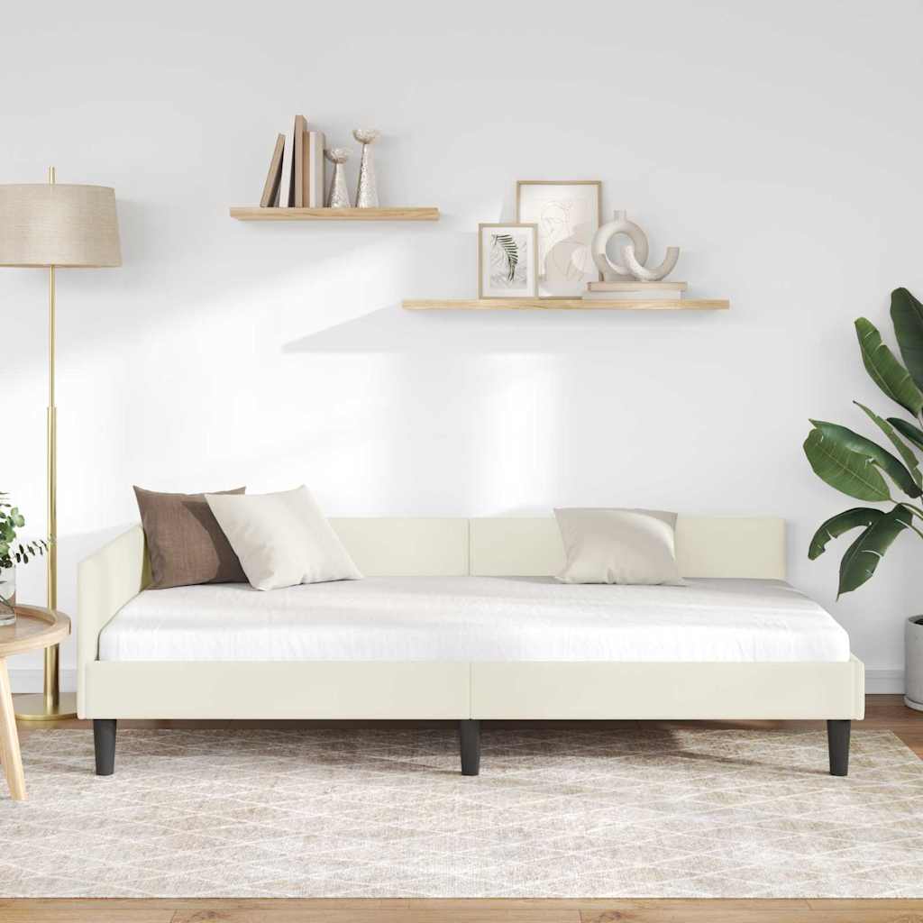 Kutni okvir kreveta s uzglavljem Krema 90 cm x 190 cm Baršun