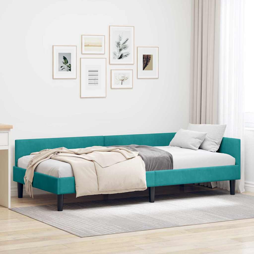Kutni okvir kreveta s uzglavljem Tirkizna 90 cm x 190 cm Baršun